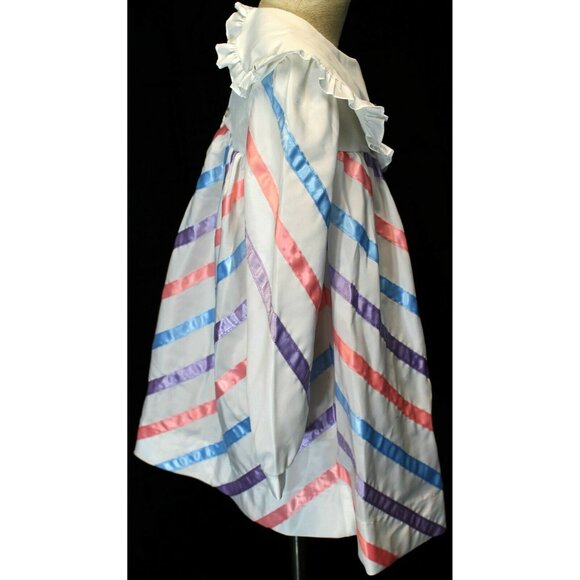 VTG 80s Rare Editions Girls Dress sz 6 White Multicolored Striped Long Sleeve - Picture 8 of 11
